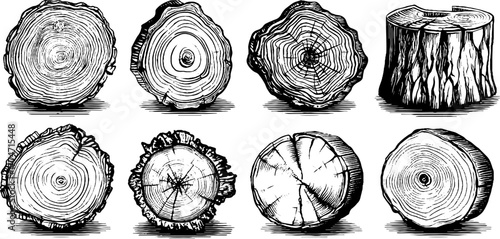 Engraved wood surface textures with oak and pine grain ring patterns for design