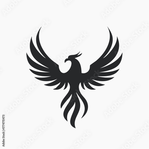 Soaring phoenix emblem in silhouette design for branding and graphic elements