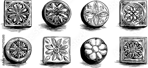 Vintage tile patterns mosaic collection for design and decor projects