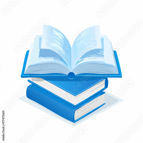 Stack of blue books illustrated on white background for education concept