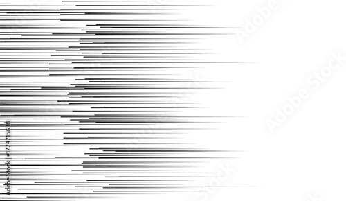Straight speed lines repeating pattern. Black and white horizontal stripes gradient. Abstract fast effect texture. Comic cartoon rays and beams wallpaper. Vector pop art background