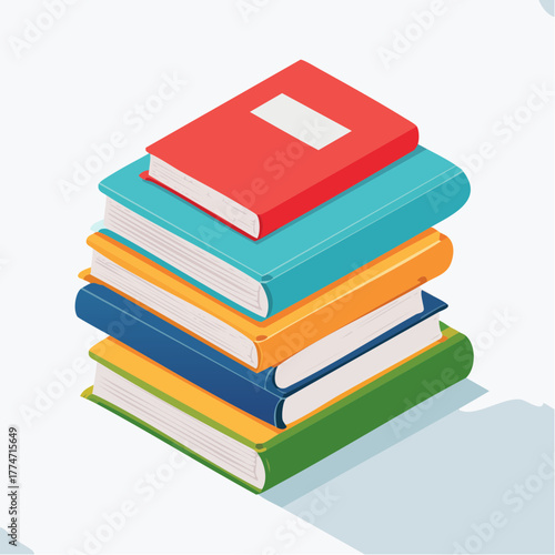 Stack of colorful books illustration in isometric style on white background