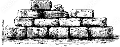 Rustic stone wall textures with uneven bricks and carved joints for architectural design