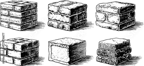 Vintage architectural wall sections with brick layering and stone bonding for design