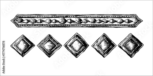 Vintage geometric borders featuring repeating diamond patterns for design projects