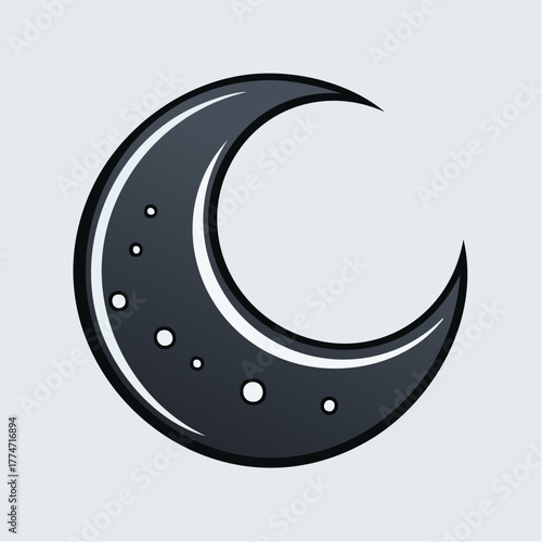 Stylized crescent moon icon illustration on white background