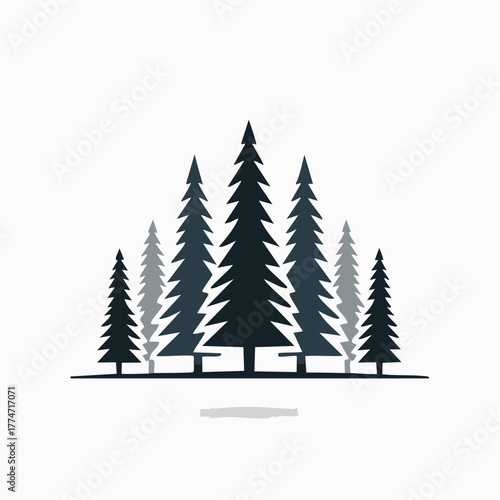 Stylized forest illustration evergreen trees in vector graphic design