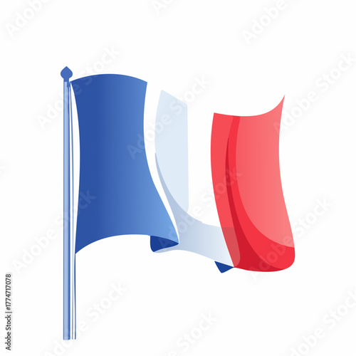 Stylized french flag graphic on white background for patriotic themes