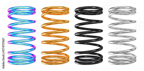 Set of metal coil springs. 3D rendering.