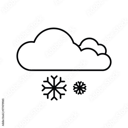 A blackoutlined image depicting a cloud above two snowflakes