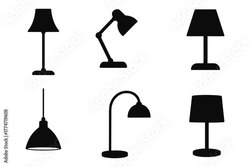 Silhouette collection of various desk and table lamps in different shapes and styles