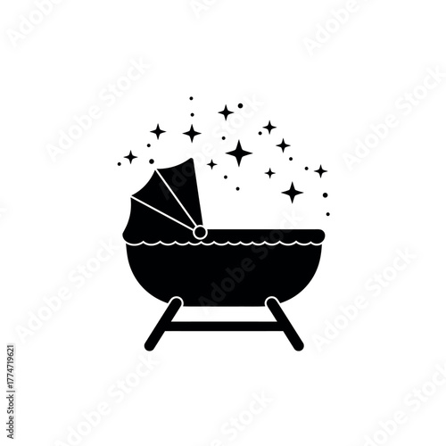 Baby bassinet with stars and sparkles.