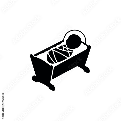 Baby Jesus in Manger Nativity Icon.