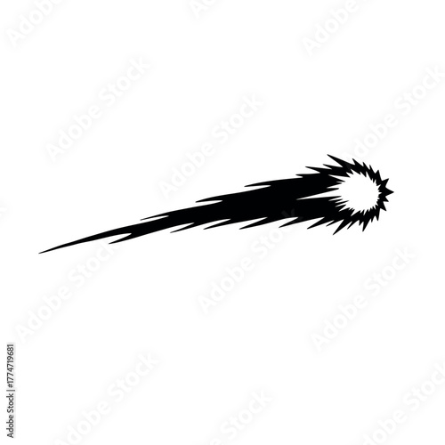 Black meteor comet fireball silhouette graphic.