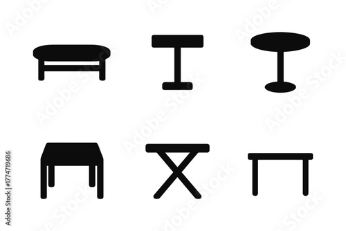 Minimalist silhouette set of six modern tables with various designs