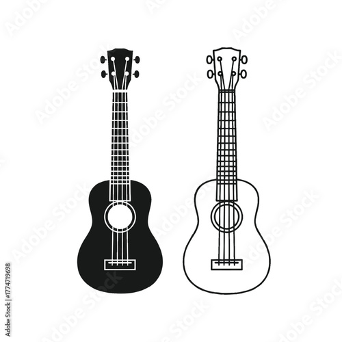 two ukuleles icon black and outline graphic