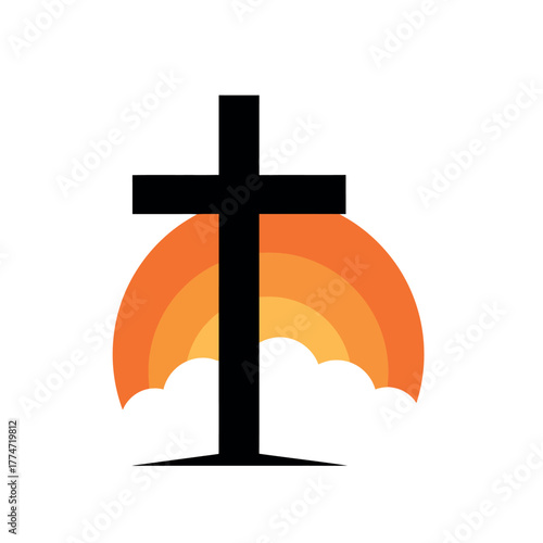 Christian cross against a sunset backdrop symbol of faith.