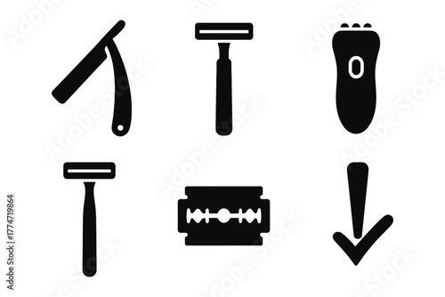 Silhouette icons of razors and electric shaver for personal care