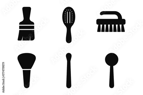 Silhouette icons of various beauty and cleaning tools