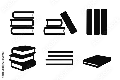 Set of minimalist black book icons in silhouette style