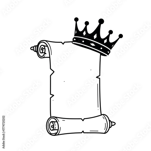 Royal Scroll with Crown Illustration.