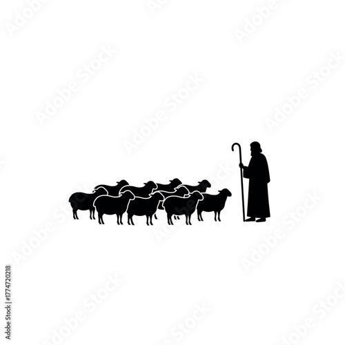Shepherd and Sheep Silhouette Illustration Religious Symbolism.