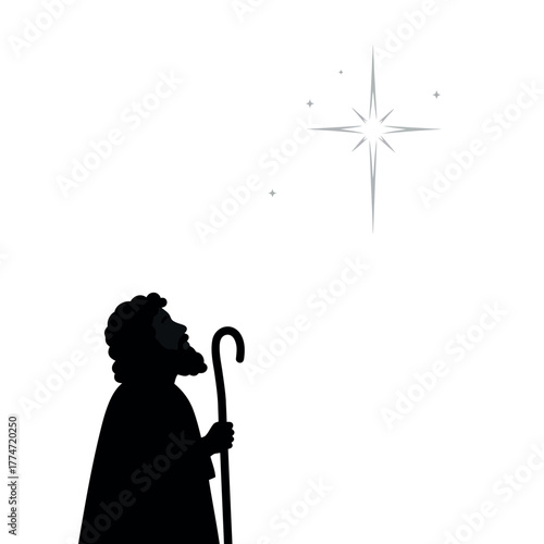 Shepherd Gazing at the Star of Bethlehem Silhouette.