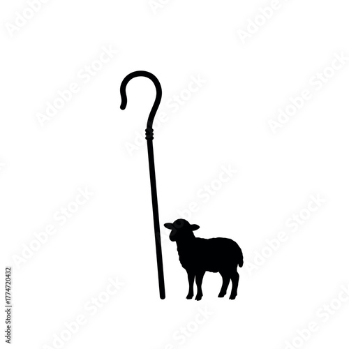 Silhouette of a Sheep and a Shepherds Crook.