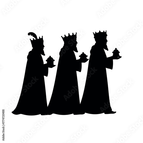 Silhouette of the Three Wise Men carrying gifts.