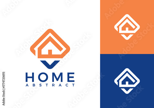 abstract house line art logo. interior home building creative architecture icon design concept