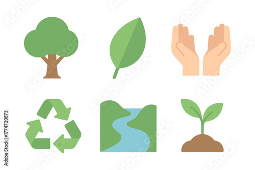 Eco-friendly symbols: nature, conservation, and sustainability icons for environmental awareness