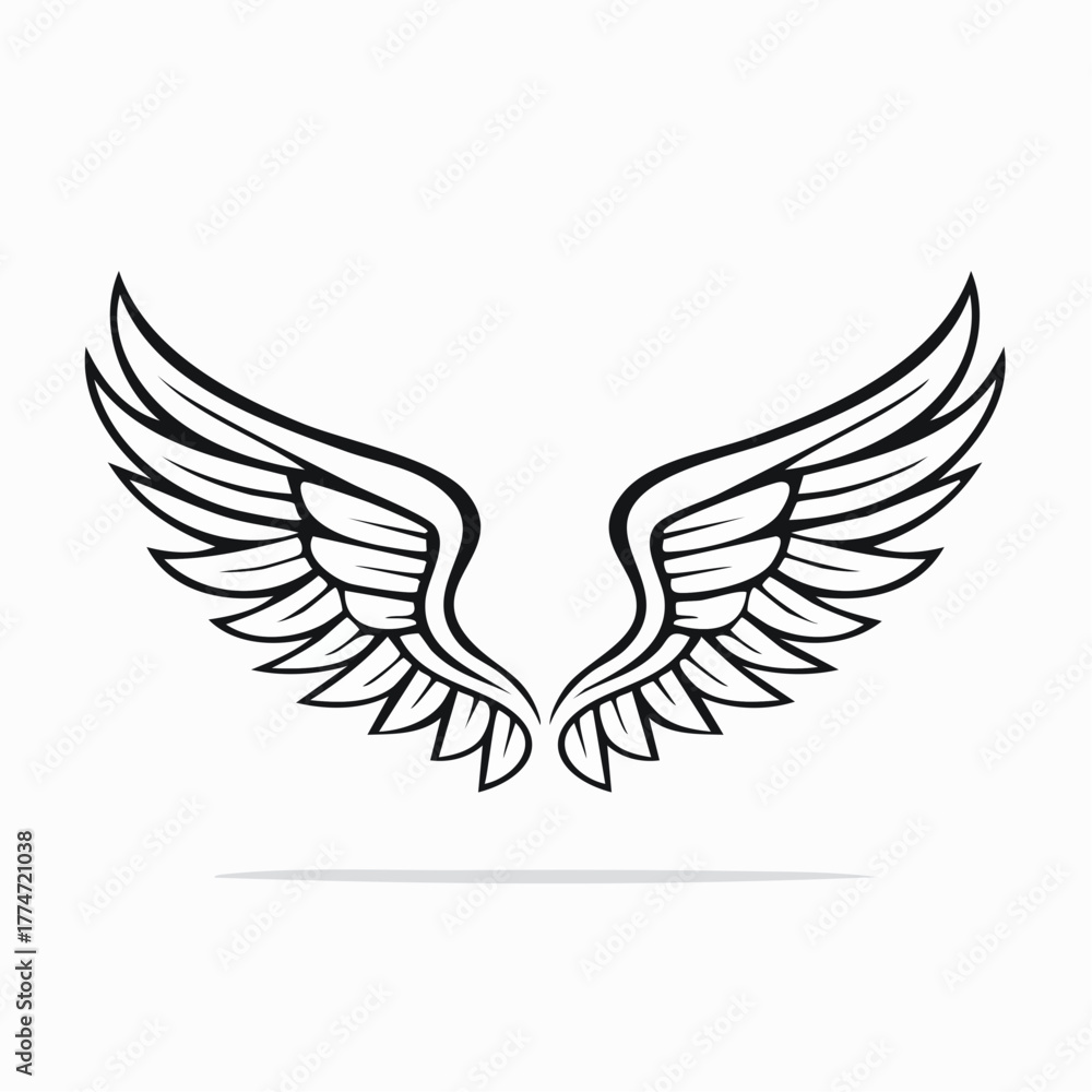 Fototapeta premium Symmetrical vector illustration of angel or bird wings against a white background
