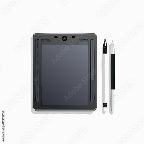 Tablet computer with stylus pen isolated on white background for illustration