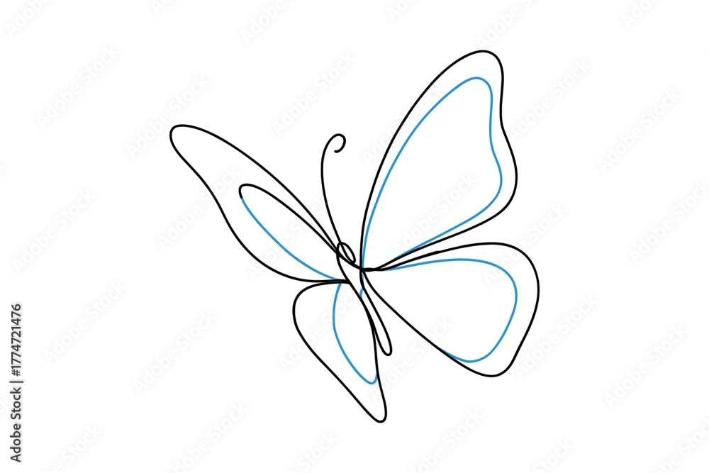 Fototapeta premium Elegant continuous line art of a butterfly with minimalistic blue accents