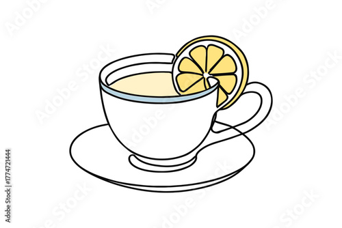 Elegant minimalist tea cup with lemon slice on saucer