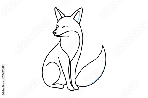 Minimalistic line art of a sitting fox with elegant simplicity