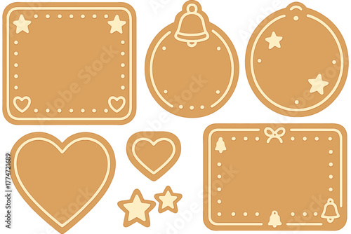 Festive gingerbread cookie frames with heart and star decorations