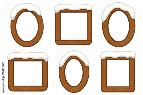 Winter snow covered wooden frames set for christmas design
