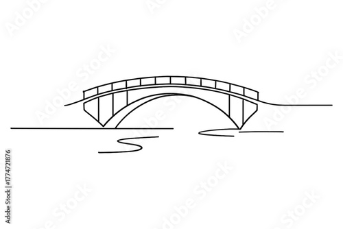 Simple line art of a stone arch bridge over calm water