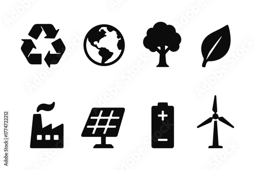 Eco icons collection: sustainability and renewable energy symbols