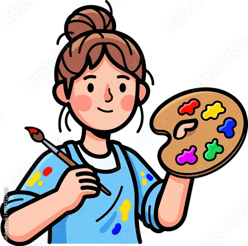 Female artist with paint palette and brush creative hobbyist