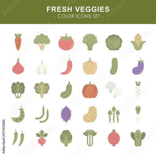Fresh veggies - color icons set