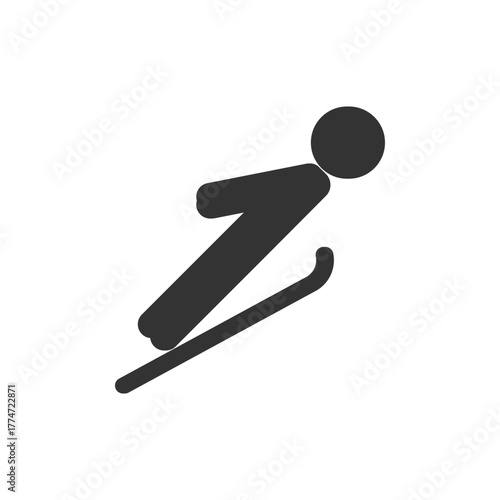 A black pictogram depicts a skier in midair angled to the right The skier is a stick figure with a circular head and bent body