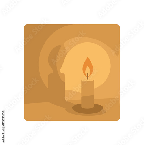 candlelight shadows on warm still atmosphere no outline flat vector illustration style isolated on white background muted golden tones