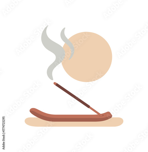 evening incense burning gentle smoke relaxation ritual no outline flat vector illustration style isolated on white background muted soft palette