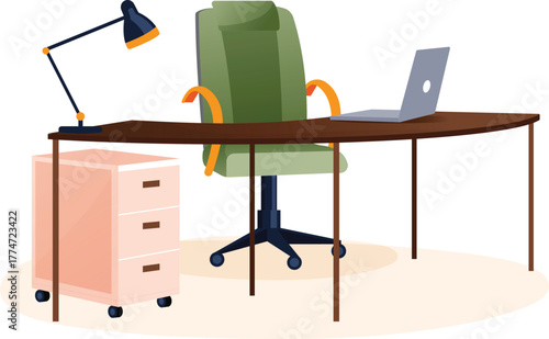 illustration of office desk and office chair
