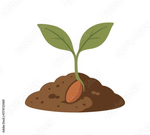 sprouting seed soil symbol of growth mindfulness nature care no outline flat vector illustration style isolated on white background gentle earth palette