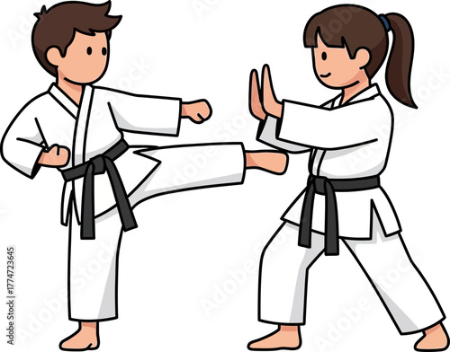 Kids practicing karate martial arts and self defense
