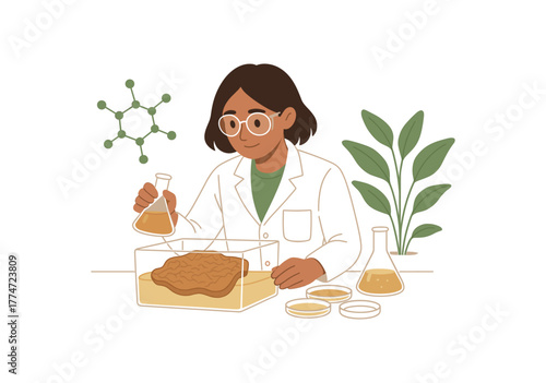 biodesign student growing bacterial cellulose leather lab future materials project flat vector illustration style isolated on white background