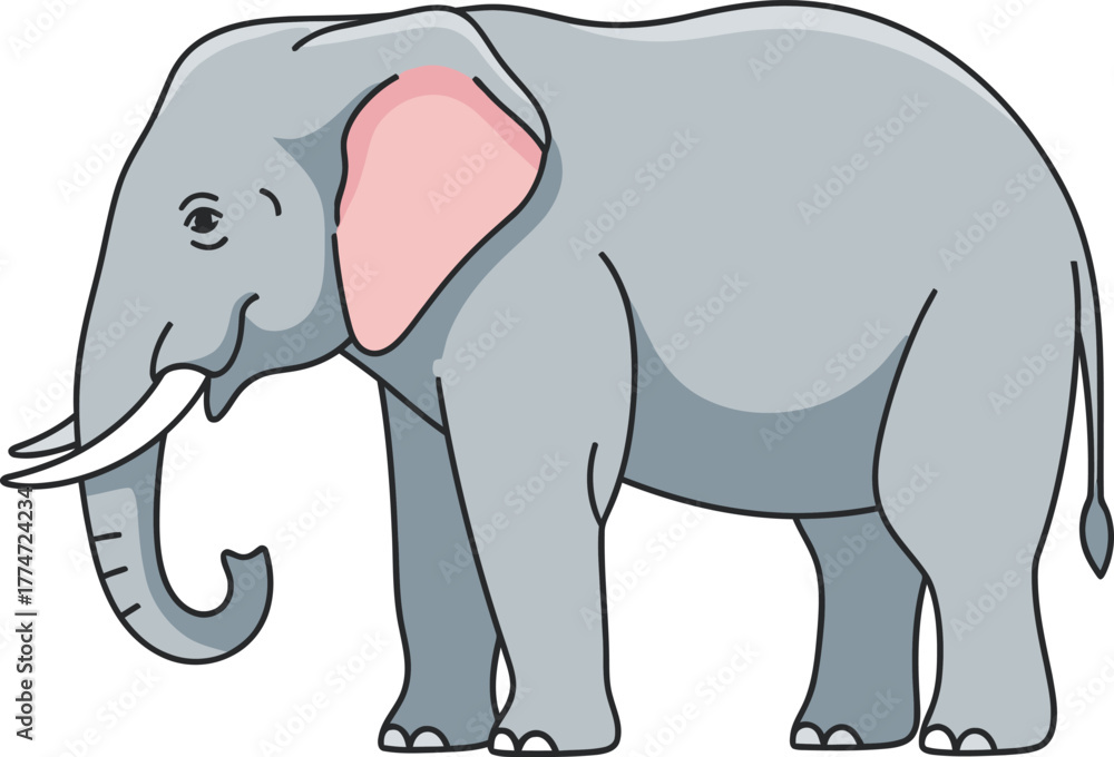 Fototapeta premium Cute cartoon elephant standing isolated on white background